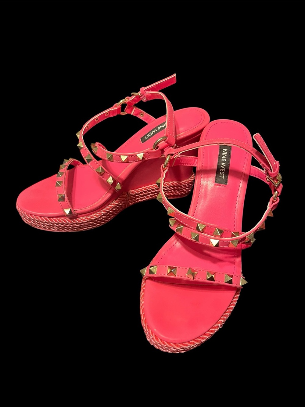 Nine West Hart 3 Hot Pink Studded Wedge Sandals Size 7.5 - Picture 2 of 6